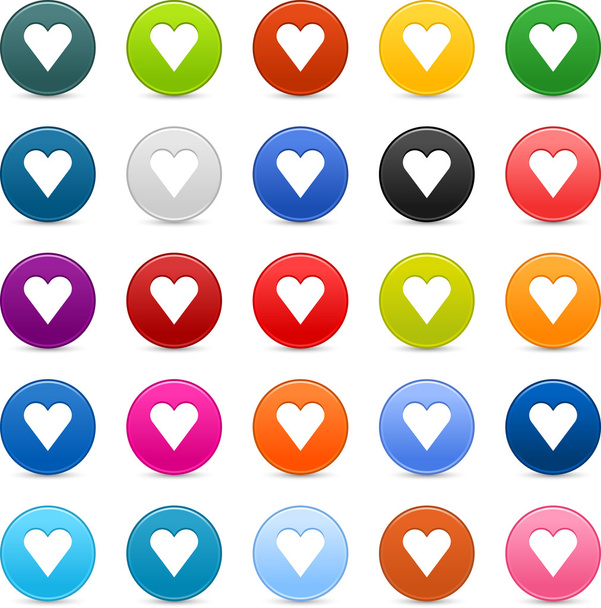 25 pulsante web 2.0 satinato con segno del cuore. Forme rotonde colorate con ombra sul bianco
 - Vettoriali, immagini