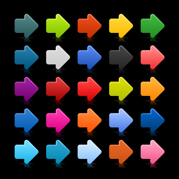 25 simples seta sinal web 2.0 ícone. Botão colorido com reflexão sobre fundo preto
 - Vetor, Imagem