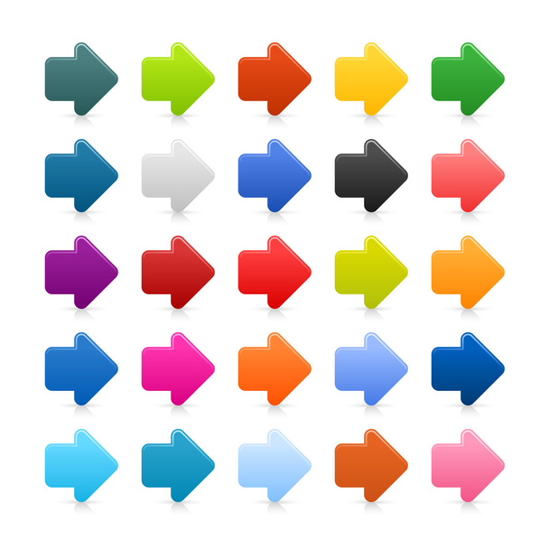 25 シンプルな矢印記号の web 2.0 アイコン。白い背景の上の影付きの色付きのボタン - ベクター画像