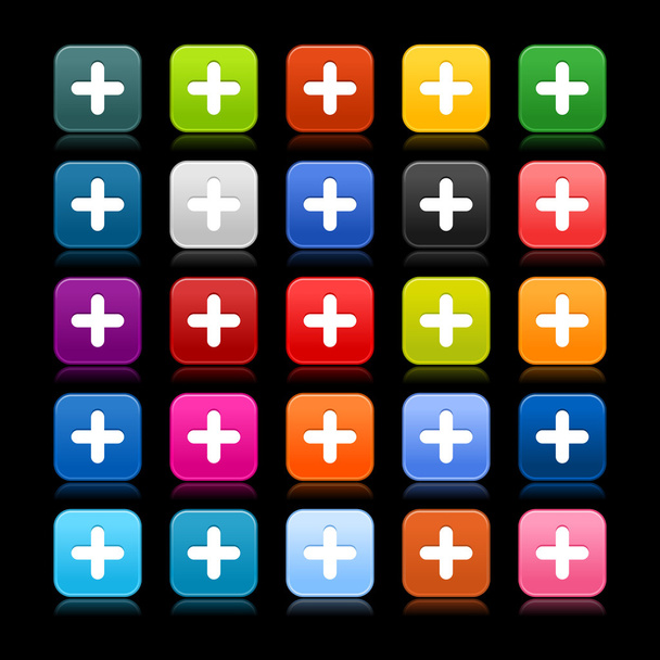 Smooth web 2.0 button with cross sign on black background. Colored rounded square shapes with reflection. - Vector, Image