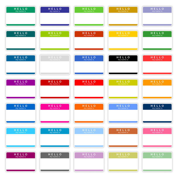 35 farbige Namensschilder hallo mein Name ist. leere Aufkleber mit Schatten auf wnite Hintergrund - Vektor, Bild