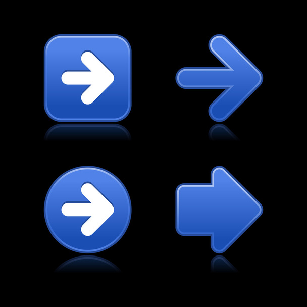 4 cobalt web 2.0 button arrow symbol. Smooth satin shapes with reflection on black background. - Vector, Image