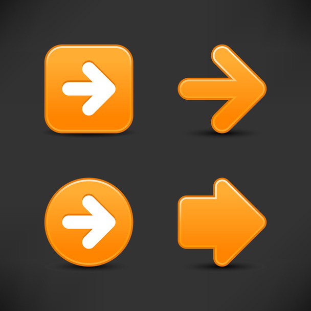 Satin smooth orange arrow sign web 2.0 buttons with shadow on gray background - Wektor, obraz