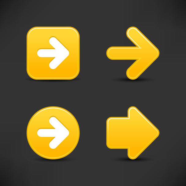 Satin smooth yellow arrow sign web 2.0 buttons with shadow on gray background - Vector, Image