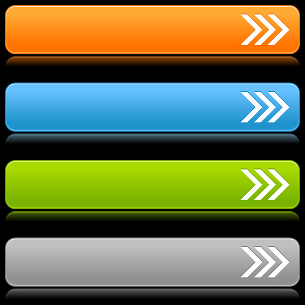 Satin smooth color web 2.0 buttons with arrow sign and reflection on black background - Vektor, kép