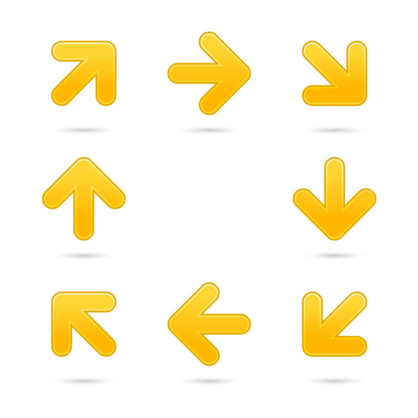 黄色の矢印記号 web 2.0 インターネット ボタン。白い背景の上の影を図形を色分けするクォーツウォッチ - ベクター画像