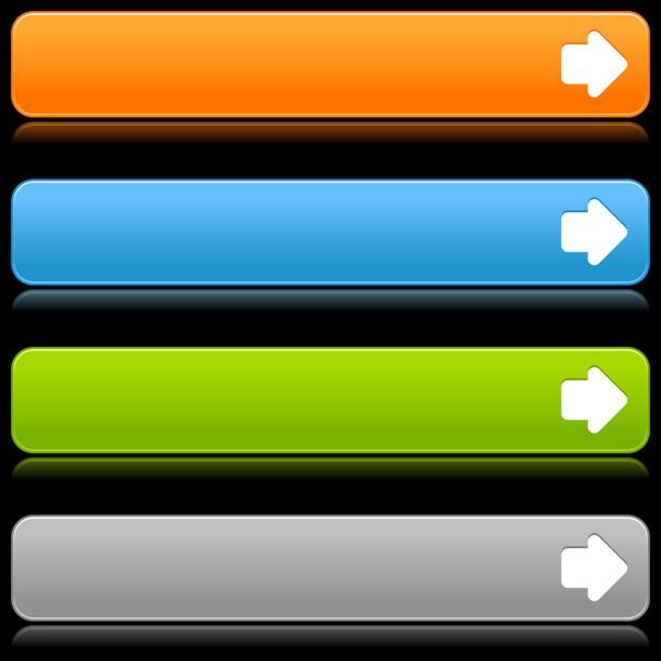 Сатин гладкие цветные кнопки Web 2.0 с символом стрелки и надписью на черном фоне
 - Вектор,изображение