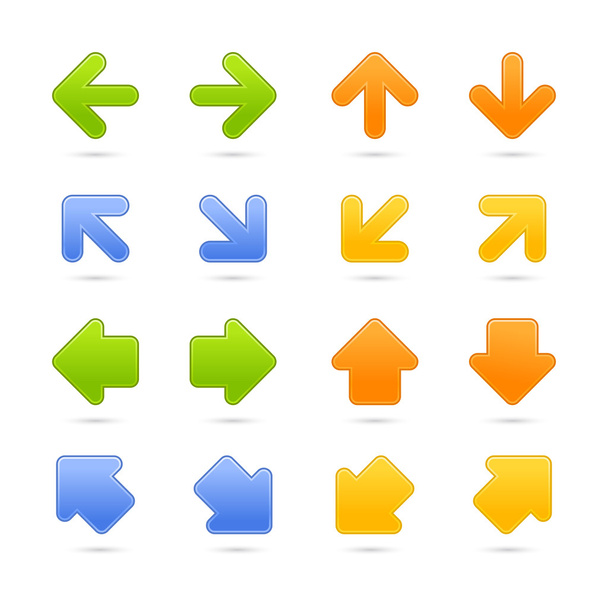 Colored web button arrow set with shadow on white - Vector, Image