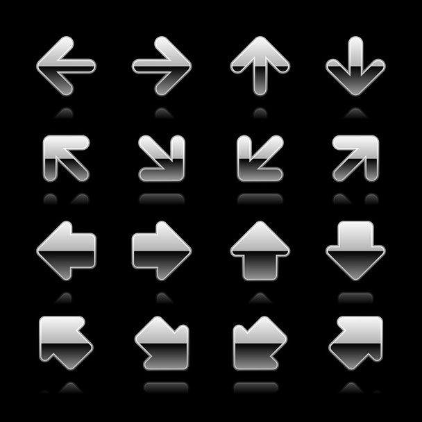 Silver web button arrow set on black - Vector, Image