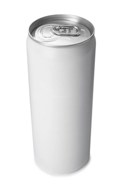 Empty aluminum can with beverage on white background. Mockup for design - Fotoğraf, Görsel