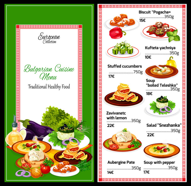 Bulgaarse gerechten menu, salade en soep gerechten - Vector, afbeelding