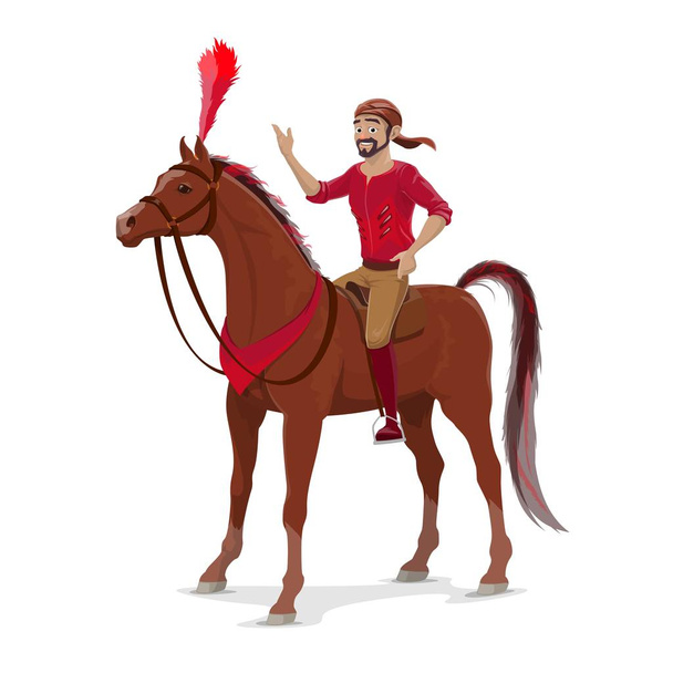 Circus rider on horse, isolated on white - Vector, afbeelding