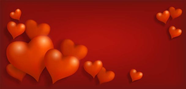 Valentine's Day greeting banner card with bulk 3d hearts on red background and empty place for text - Vecteur, image