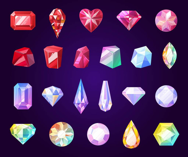 Gemstones, jewel and precious stone icons - Διάνυσμα, εικόνα