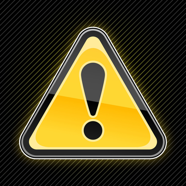 Glossy warning sign with exclamation mark symbol on black background - Vector, Image