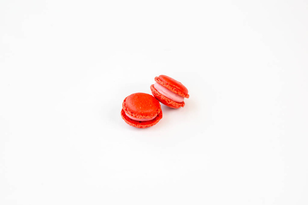 red strawberry macaroons with white background - Photo, Image