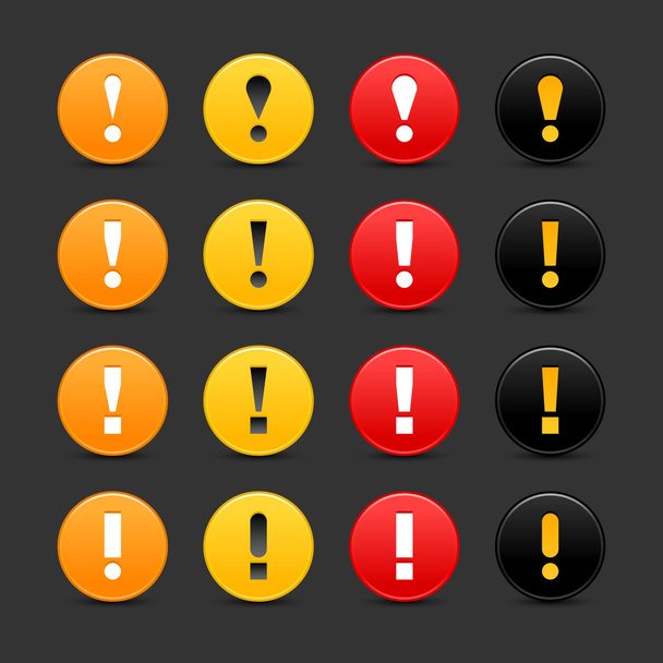 16 цветных круглых предупреждающих знаков веб 2.0 кнопка с восклицательным знаком
 - Вектор,изображение