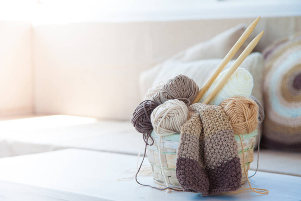 Accessories for needlework. Hobby knitting. Women's business. - Zdjęcie, obraz