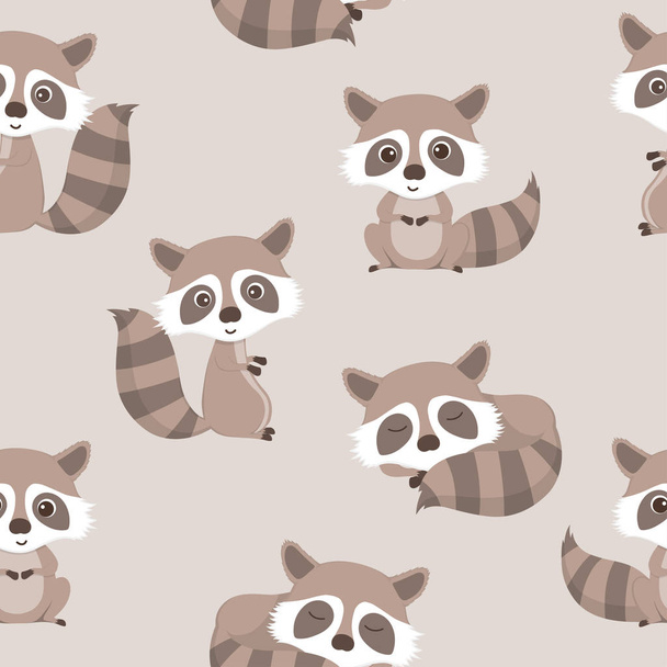 seamless pattern of cute raccoon. - Vector, Image