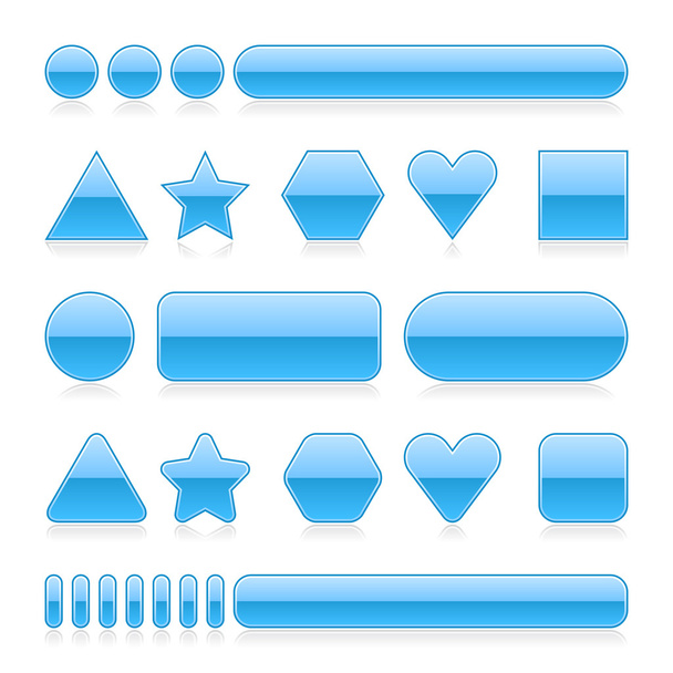 κενό web 2.0 γυαλιστερή κουμπιά με αντανάκλαση. μπλε διάφορες μορφές σε άσπρο φόντο - Διάνυσμα, εικόνα