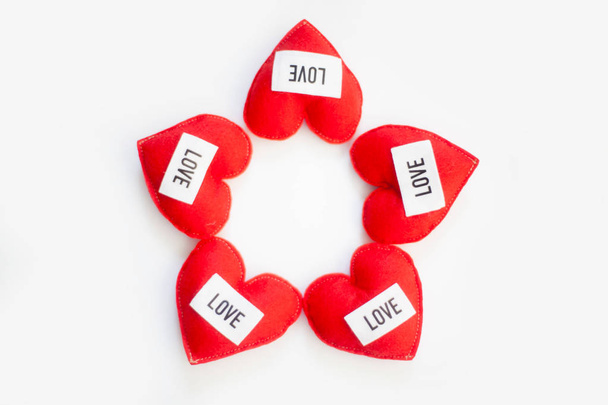 Five red hearts - white background - Valentine's Day - Фото, изображение