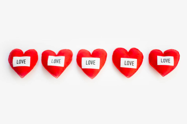 Five red hearts - white background - Valentine's Day - Photo, Image
