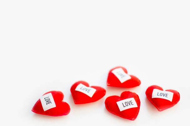 Five red hearts - white background - Valentine's Day - Zdjęcie, obraz