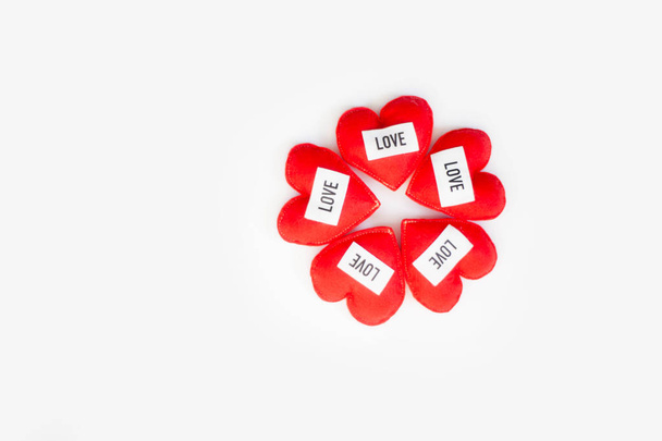 Five red hearts - white background - Valentine's Day - Photo, Image