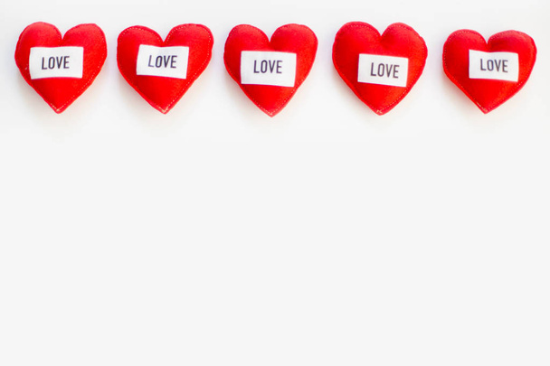 Five red hearts - white background - Valentine's Day - Фото, изображение