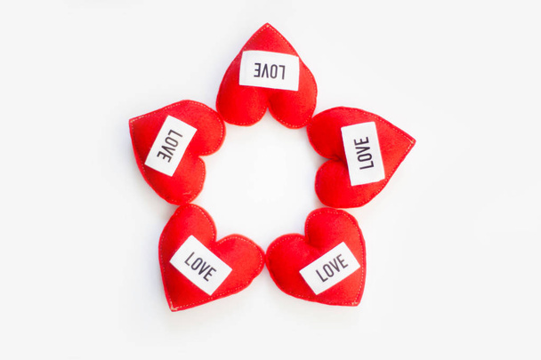 Five red hearts - white background - Valentine's Day - Zdjęcie, obraz