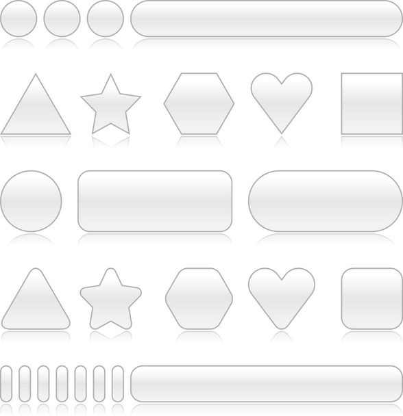 Üres web 2.0 gombok tükörképe. Szürke szín különböző formákban, fehér háttér - Vektor, kép