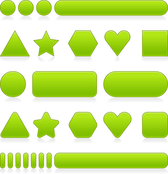 lege web 2.0 glanzende knoppen met reflectie. groene diverse invulformulieren op witte achtergrond - Vector, afbeelding