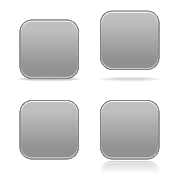 4 Matted gray satin blank rounded squares buttons with shadow on a white background - Wektor, obraz