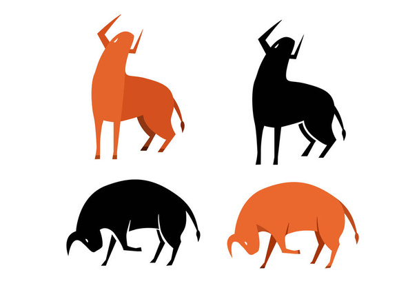 Набор бычьей иконы в силуэте и плоском, векторном искусстве
 - Вектор,изображение