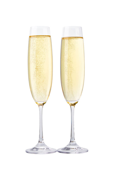 Two glasses of champagne isolated on white background - Foto, Imagen