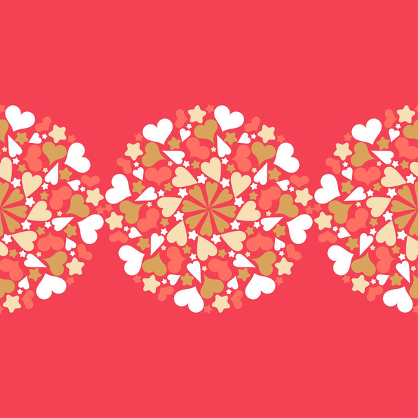 Seamless pattern with decorative hearts and stars. Mandala. Sacred image. Valentine's day. Vector illustration. Can be used for wallpaper, textile, invitation card, web page background. - Vector, Image