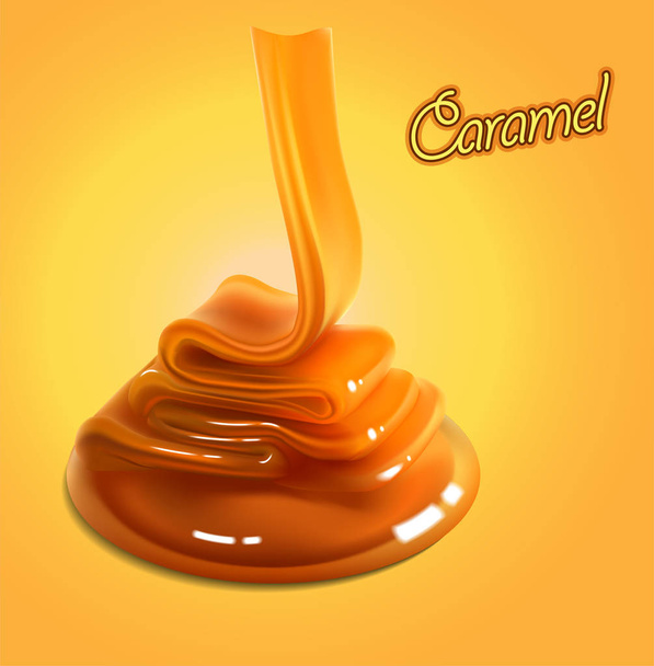 The glossy stream of caramel flows to the surface and freezes in beautiful waves.High detailed realistic illustration - Vecteur, image