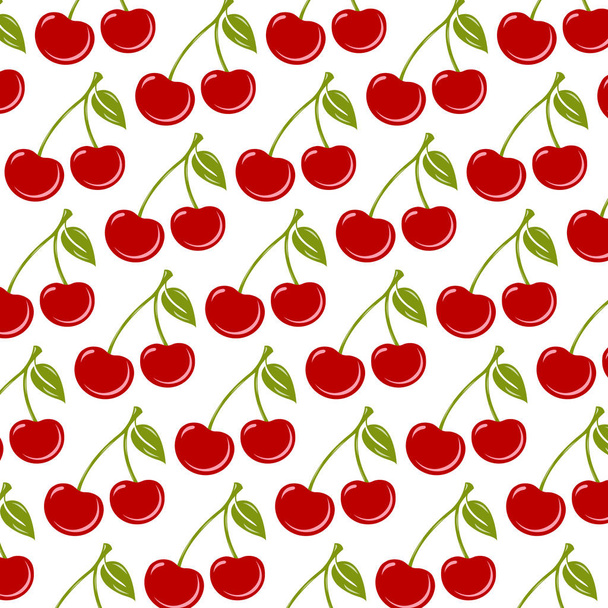 Seamless background with ripe red cherries. Vector illustration, EPS10. - Vector, Image