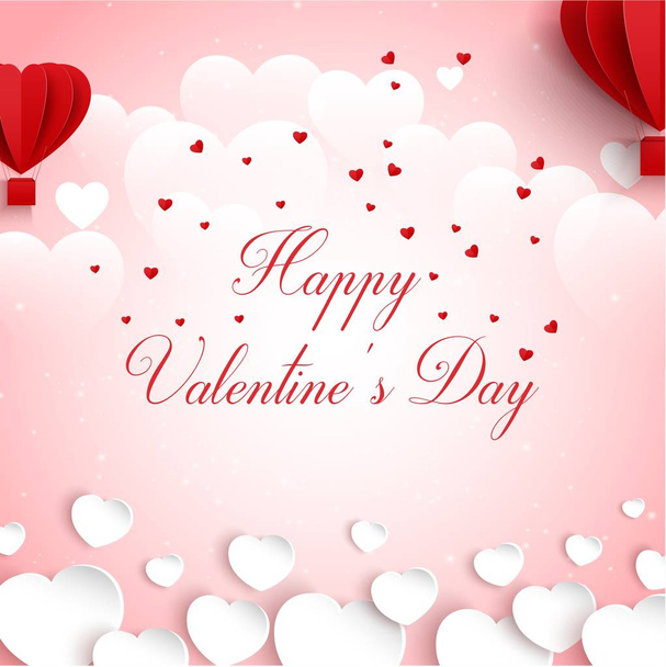 Illustrazione vettoriale di Happy valentines biglietto di auguri per il giorno con realistica carta tagliata a forma di cuore volante mongolfiera in sfondo rosa
 - Vettoriali, immagini