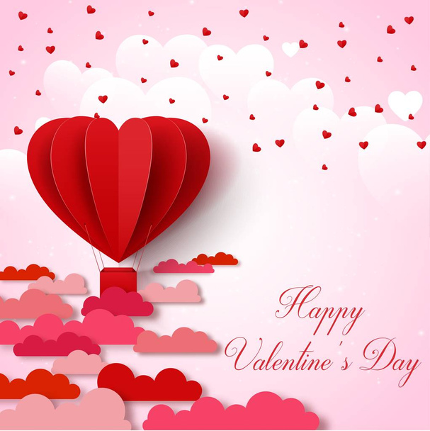 Valentin-nap rózsaszín és piros hajtogatott papír szív alakú léggömb a rózsaszín háttér háttér - Vektor, kép