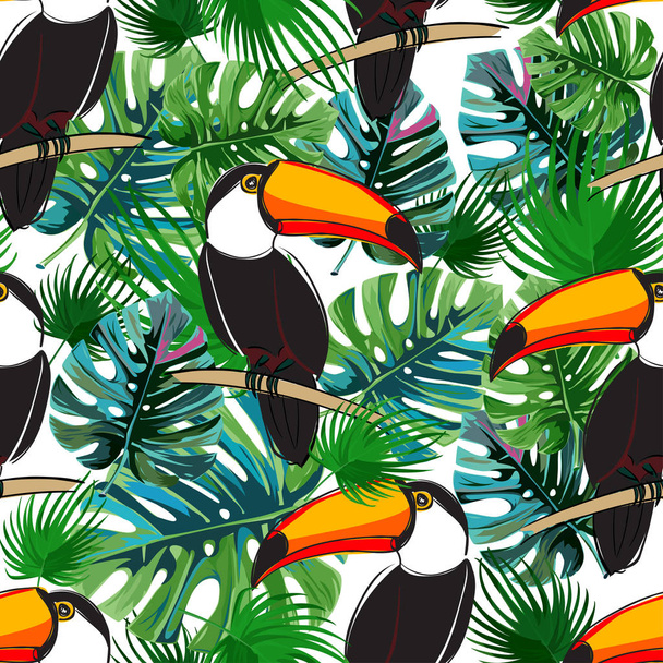 Seamless toucan pattern. Summer vector background with birds. - Vector, Image