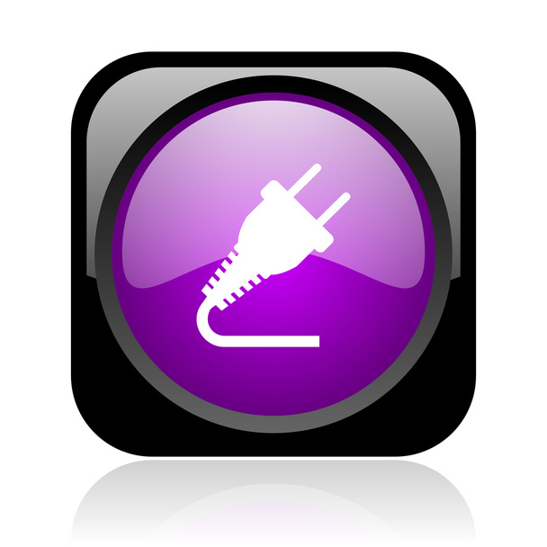 plug black and violet square web glossy icon - Zdjęcie, obraz