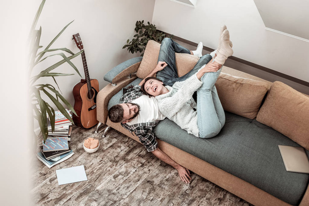 Top view of a happy young couple - Foto, Bild