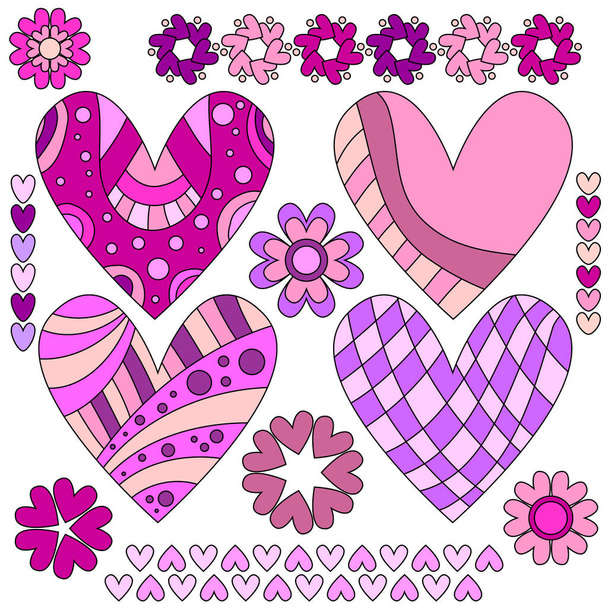 Kollektion rosa und lila Herzen - Vektor, Bild