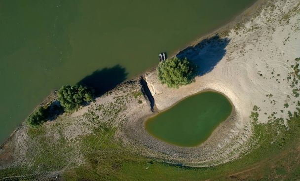 aerial view of the Danube river shore in summer, Dobrogea, Romania - Foto, Imagen