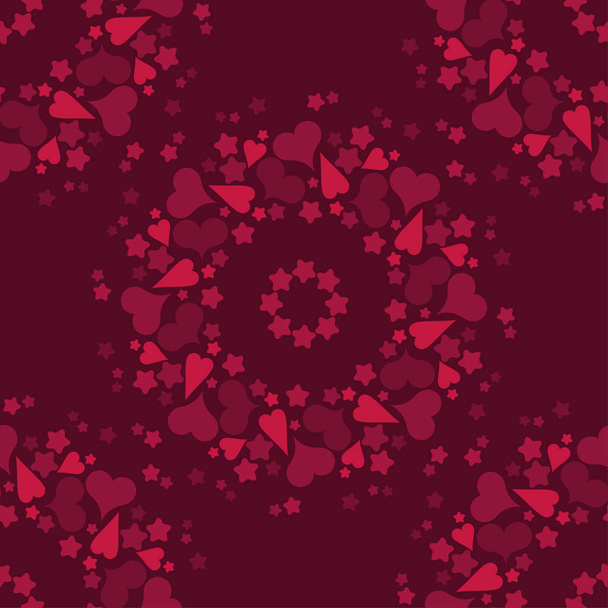 Seamless pattern with decorative hearts and stars. Mandala. Sacred image. Valentine's day. Vector illustration. Can be used for wallpaper, textile, invitation card, web page background. - Вектор,изображение
