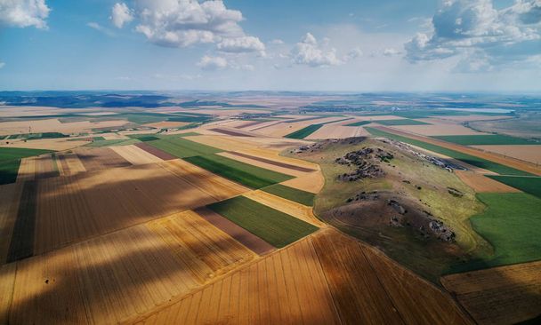 aerial panoramic view of Dobrogea fields in summer, Romania - Photo, image