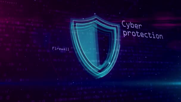 Cyber security abstract concept. 3D contour of shield icon on digital background. Computer protection symbol in seamless and loopable animation. - Video, Çekim