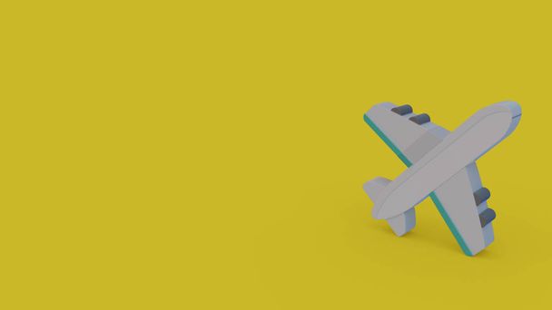 az elszigetelt, a sárga háttéren szürke repülőgép 3D ikon - Fotó, kép