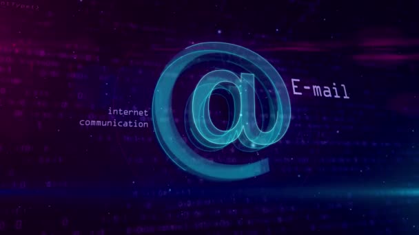 E-mail @ at symbol concept. Internet communication and social media icon 3D abstract seamless and loopable animation. Shape and contour of message sign on digital background. - Footage, Video
